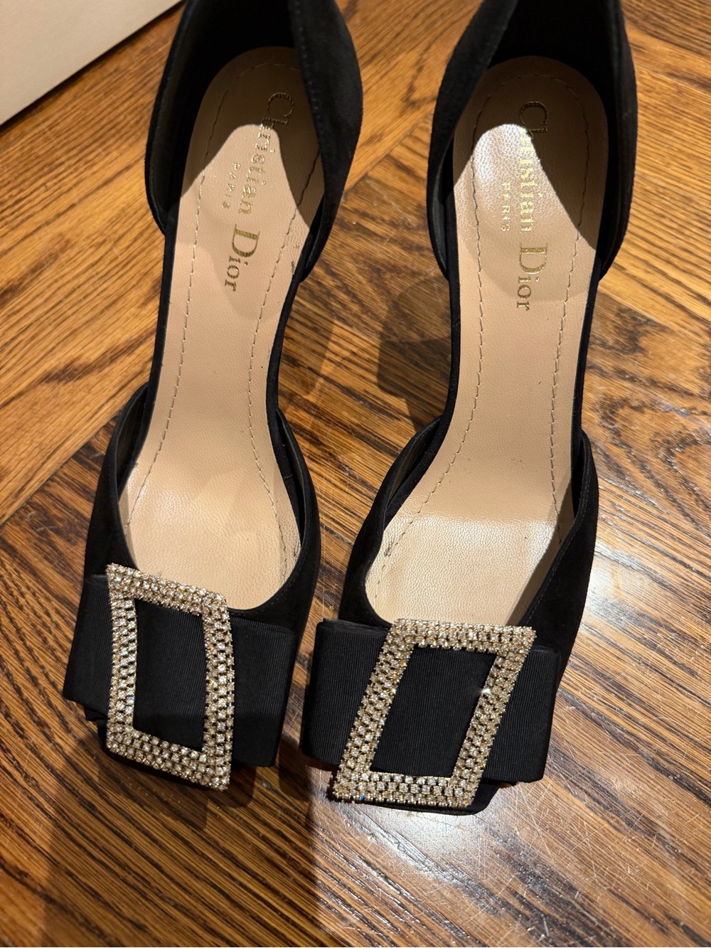 Dior Black Satin D’Orsay Pumps with Crystal Buckle - Picture 2 of 13